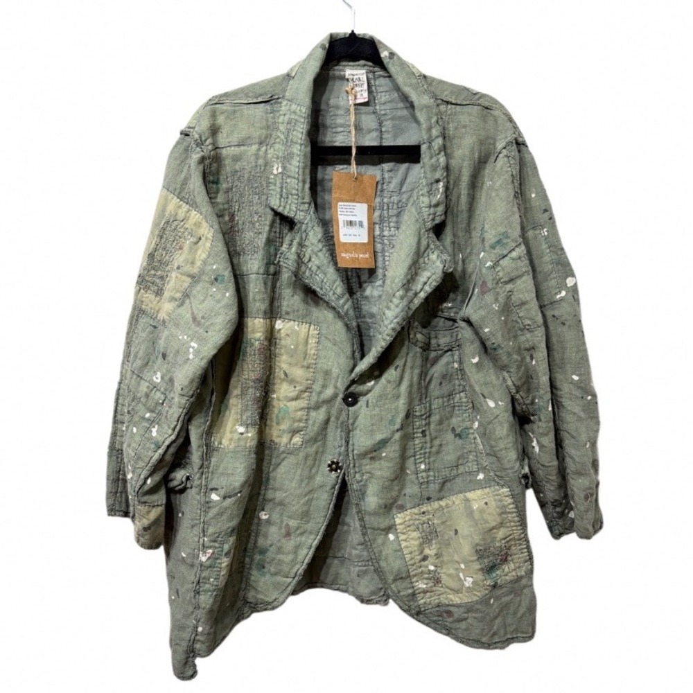 Magnolia Pearl Linen Black Sabbath Patchwork Saffi Jacket Paint Splatter OSFM